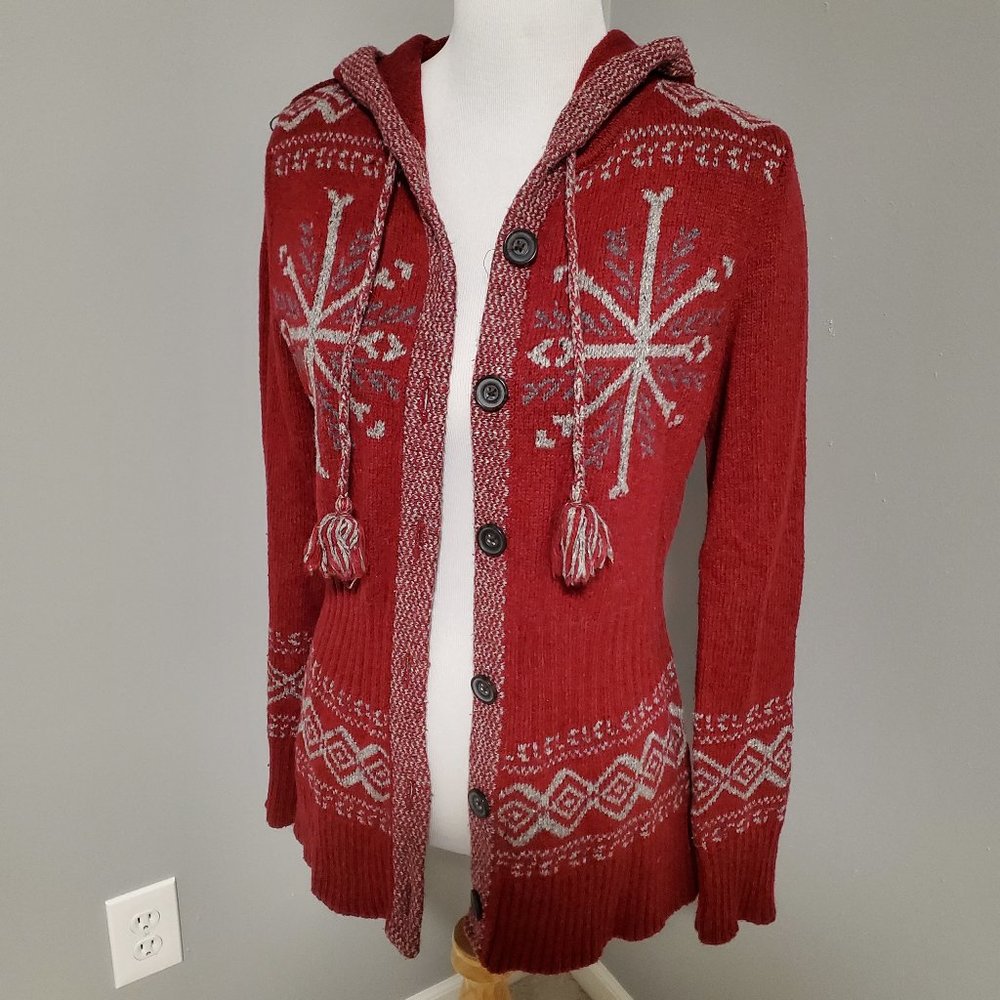 Eddie Bauer Snowflake red knit hooded sweater